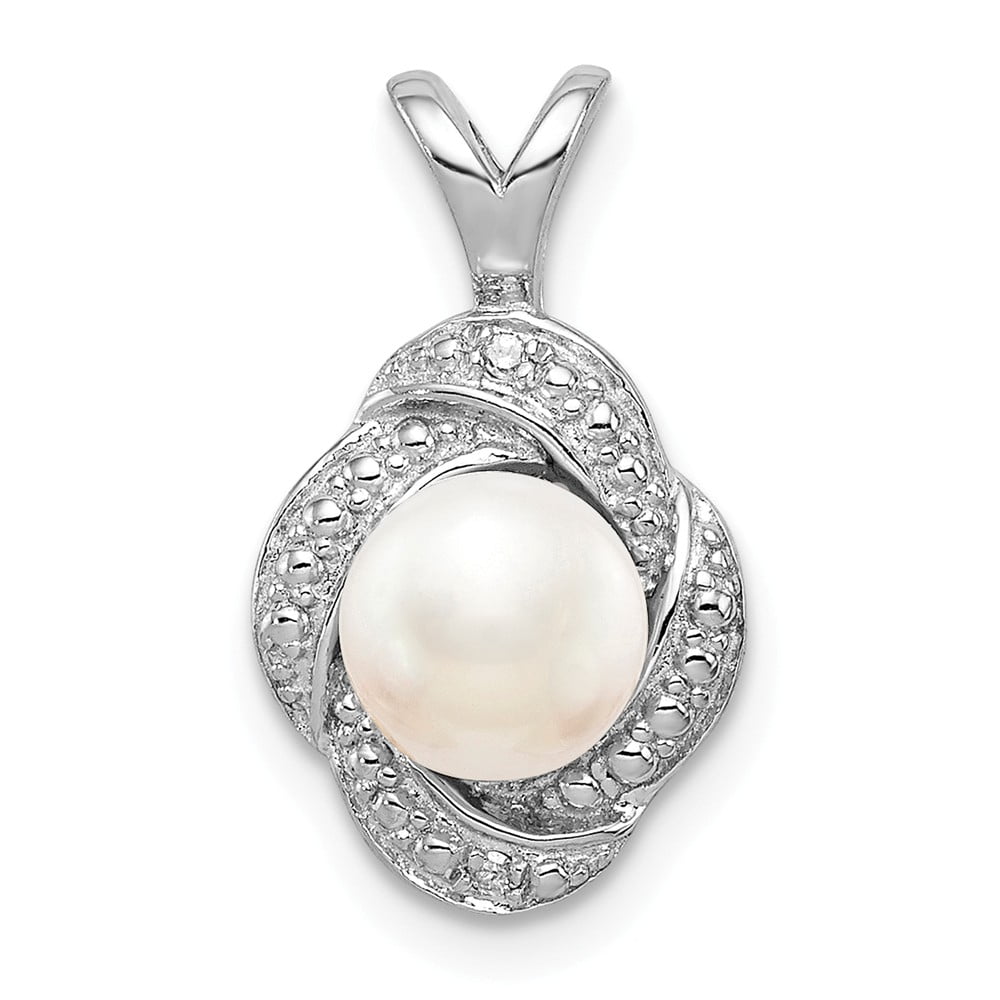 Beautiful Sterling silver 925 sterling Sterling Silver Rhodium-plated FW Cultured Pearl Diamond Pendant 