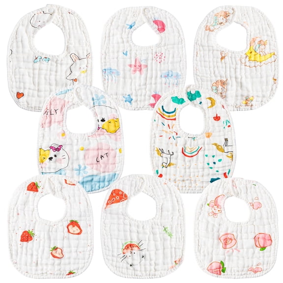 Grobro7 Snap Bibs for Feeding, Adjustable Bibs, 32 x 22cm,8Counts