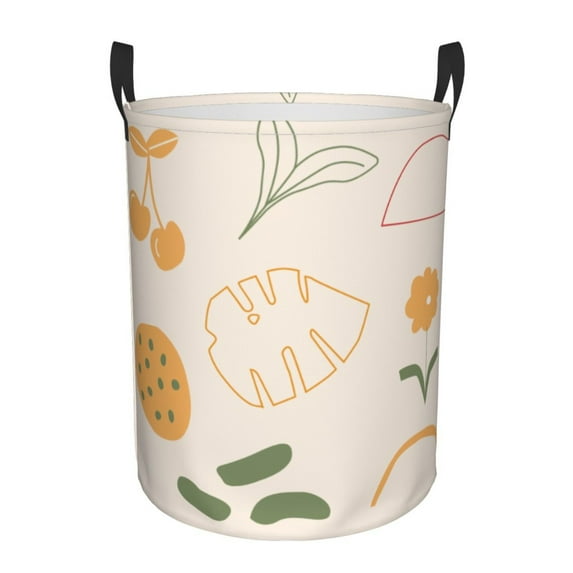 XMXY Round Laundry Basket Organizer, Simple Cherries Flower Leaves Waterproof Collapsible Dirty Clothes Basket Laundry Hamper, Small Size