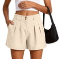 thumbnail image 2 of GHIIYER Linen Shorts Women High Waisted Wide Leg Trousers with Pleated Button Closure And Side Pockets Short, 2 of 9