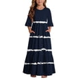 thumbnail image 2 of ITSAME Girls Summer Dresses Ruffle Short Sleeve Striped Print Round Neck Flowy Casual A-Line Dress Navy Size 5T, 2 of 7