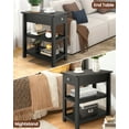thumbnail image 2 of Tapoja Tall End Table  for Livingroom, 3-Tier Wood Side Table with Drawer and Shelf, Narrow NightTable for Small Space, Black, 2 of 7