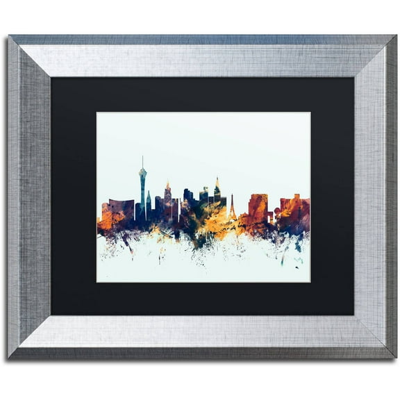 Trademark Fine Art "Las Vegas Nevada Skyline Blue" Canvas Art by Michael Tompsett, Black Matte, Silver Frame