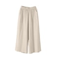 thumbnail image 4 of Womens Capri Pants Gaucho Wide Leg Linen High Waisted Cotton Beach Palazzo Pants with Pockets Gray L, 4 of 5