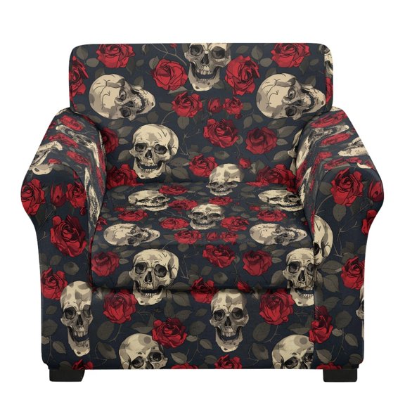 Chririnla 2 Piece Armchair Slipcover Red Rose and Skull Pattern Armchair Cover, Individual Cushion Covers Elastane with Stretchable for Living Room