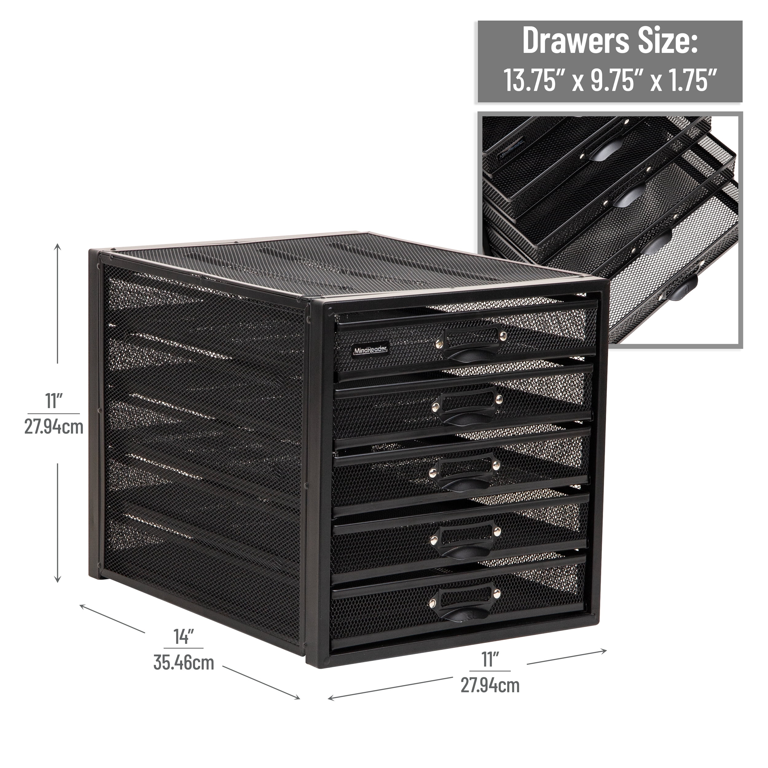 Mind Reader File Storage Drawers, Desk Organizer, Multi-Purpose, Crafts, 11"L x 14"W x 11"H, Black