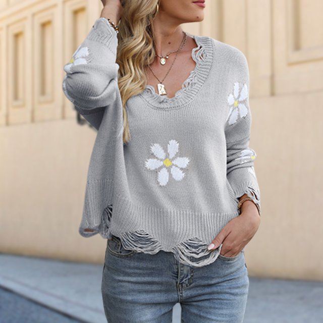 Suéter De Invierno Lady Jumper Top Loose Hole Suéter para mujer Sólido Cómodo Ropa de uso diario Traje de calle Cgtredaw Gris Xl para Mujer