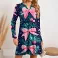 thumbnail image 5 of WTOBBY Women's Christmas Print Dress V-Neck Loose Fit Long Sleeve Casual Holiday Party Dress with Festive Seasonal Design for Women,Hot Pink L, 5 of 6
