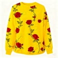 thumbnail image 4 of Womens Yellow Valentine's Day Rose Print Sweatshirt | Oversized Floral Crewneck | Soft Stretch Casual & Holiday Top,Size M, 4 of 9