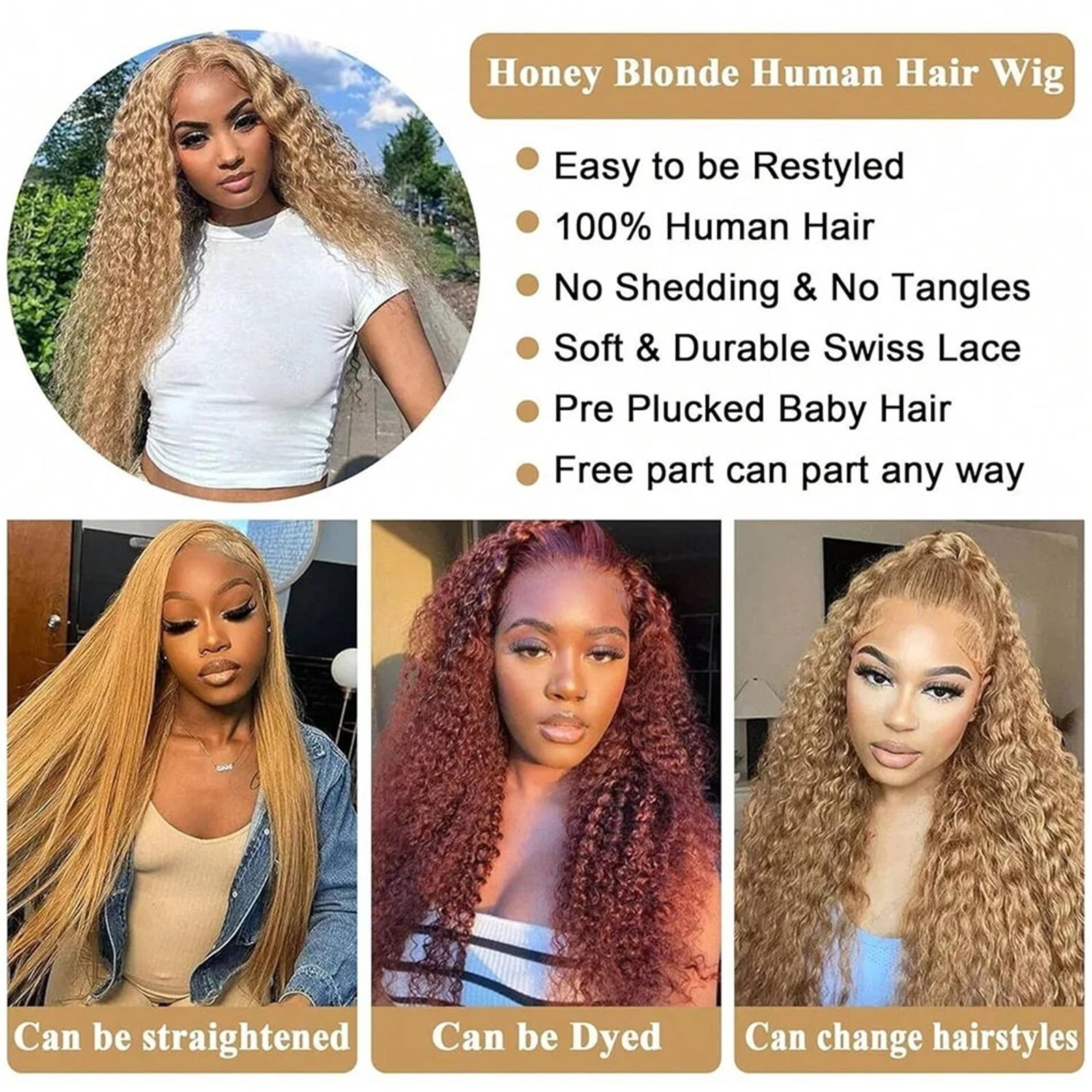 Curly HD Transparent Lace Front Wig Deep Wave Honey Blonde Human Hair Pre Plucked Wigs 200 Density