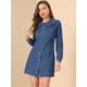 thumbnail image 2 of Vestido de mezclilla de manga larga con botones y cuello Peter Pan Allegra K Azul M, 2 of 6