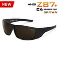 thumbnail image 2 of TOROE Z87+ Safety Wrap Around Polarized PC Sunglasses Extreme Light Sensitivity Super Dark Brown C4 Performance Lenses (FALCON | Black Emblem | BROWN C4 (Safety Z87+)), 2 of 4