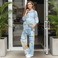 thumbnail image 3 of Yuyamidu Women's Tracksuits Matching Sweatsuit Blue Marble Texture Loungewear Lounge Sets 2 PCS Outfits Drawstring Pullover Sweatshirt Wide Leg Sweatpants with Pocket Yoga Golf Sport Tops Bottoms Set, 3 of 7