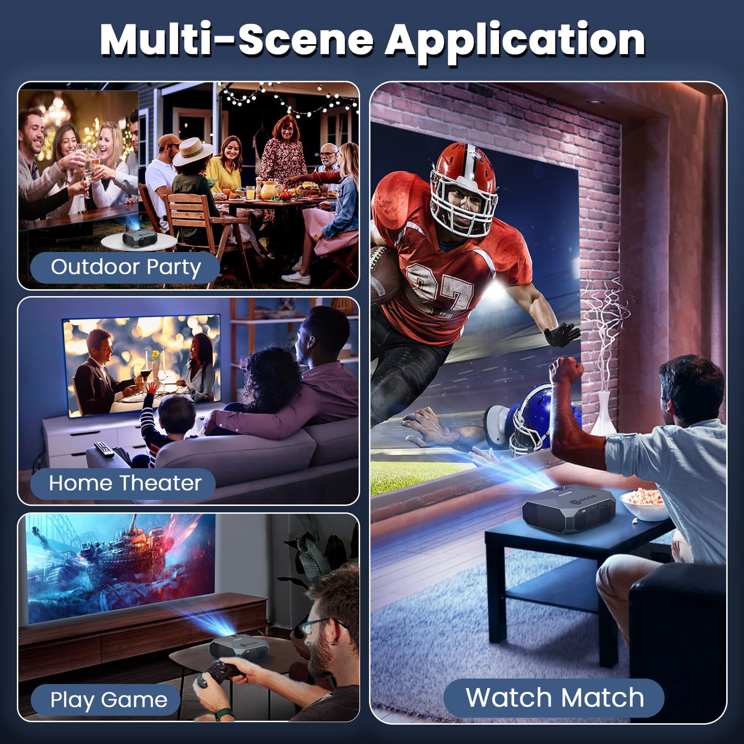 FUDONI Projector with WiFi and Bluetooth, Native 1080P Outdoor Movie Projectors 4k Supported, Highlight Portable Home Theater Projector Max 300"