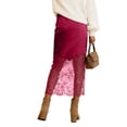 thumbnail image 5 of vigerkar Women Satin Lace Long Skirt Lace Patchwork Maxi Skirt Half Slip Silk High Waist A Line Underskirt (Red, L), 5 of 9