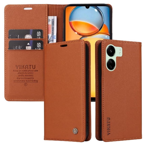 Funda para Xiaomi POCO C65 Estuche de Cuero PU Tipo Cartera con Ranuras para Tarjetas y Cierre Magnético