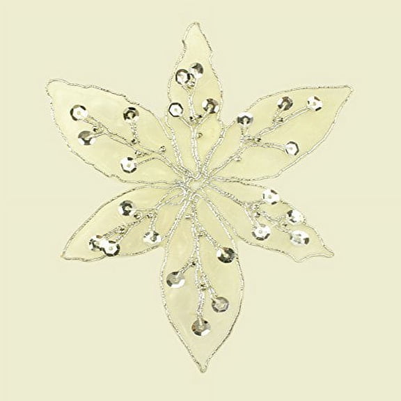 Altotux 5"x5" Silver Metalic Corded Sequins Beads Floral Iron On or Sew On Applique Patch