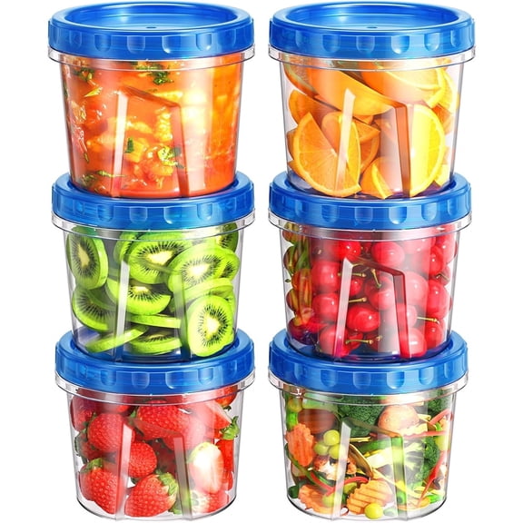 Januofit 6 Pack-24 oz Freezer Storage Containers, Plastic Food Storage Containers with Twist Top Lids, BPA Free and Reusable Soup Containers with Lids, Leakproof/Microwave/Dishwasher Safe