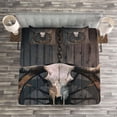 thumbnail image 3 of Ambesonne Wagon Wheel Quilted Bedspread Set 3 Pcs, Rustic Skulll, Queen Size, White Black Brown, 3 of 3