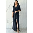 thumbnail image 3 of KOH KOH Long Sexy V-Neck Short Sleeve Slit Flowy Cocktail Evening Bridesmaid Wedding Guest Party Summer Tall Dressy Maxi Dress Gown For Women Slate Gray Grey XX-Large US 18-20 NT290, 3 of 7