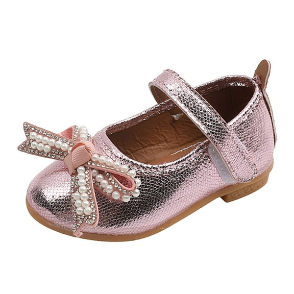 Otqutp Soft Sole Flower Girls Footwear Summer and Autumn Fashion Girls Casual Shoes Solid Color Bow Pearls Strap Flat Lightweight Dress Shoes