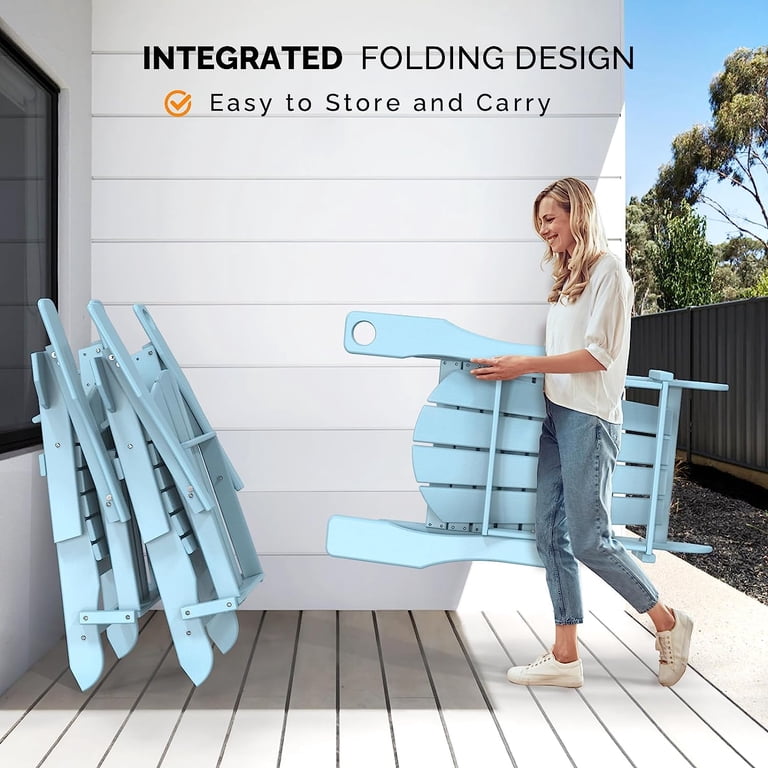 VINGLI Folding Adirondack Chair with Ottoman, Waterproof Plastic