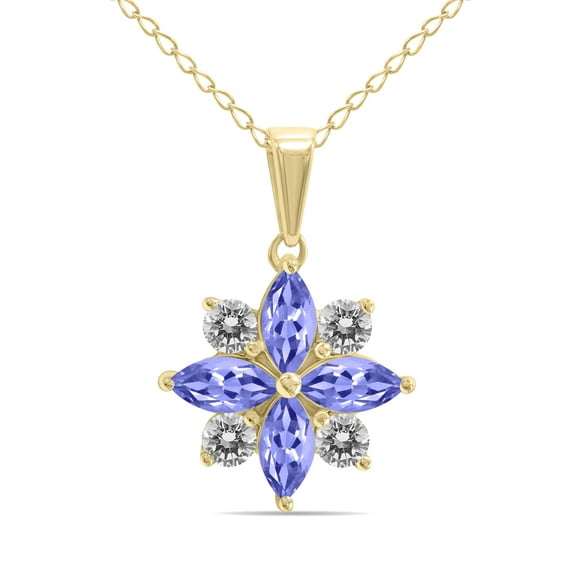 SZUL Women's 3/4 Carat TW Tanzanite and Diamond Flower Pendant in 10K Yellow Gold