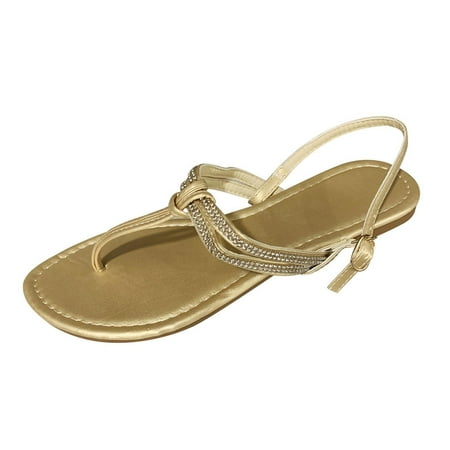 

Women s Rhinestone Flat Sandals 2023 Casual Dresssy Low Wedge Summer Shoes Strappy Rhinestone Open Toe Flat Sandals