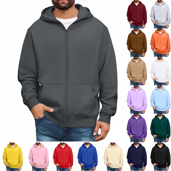 IAJDKMEK Men's Full Zip Solid Hoodie - Long Sleeve Open Front Sweatshirt for Men, Casual Top with Pockets, Comfortable Sweatshirt Jacket