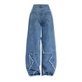 thumbnail image 3 of Ruyang Girls Baggy Ripped Jeans Cute Y2K Star Graphic Wide Leg Jeans Elastic Waist Denim Pants Teens Casual Pull On Trousers, 3 of 4