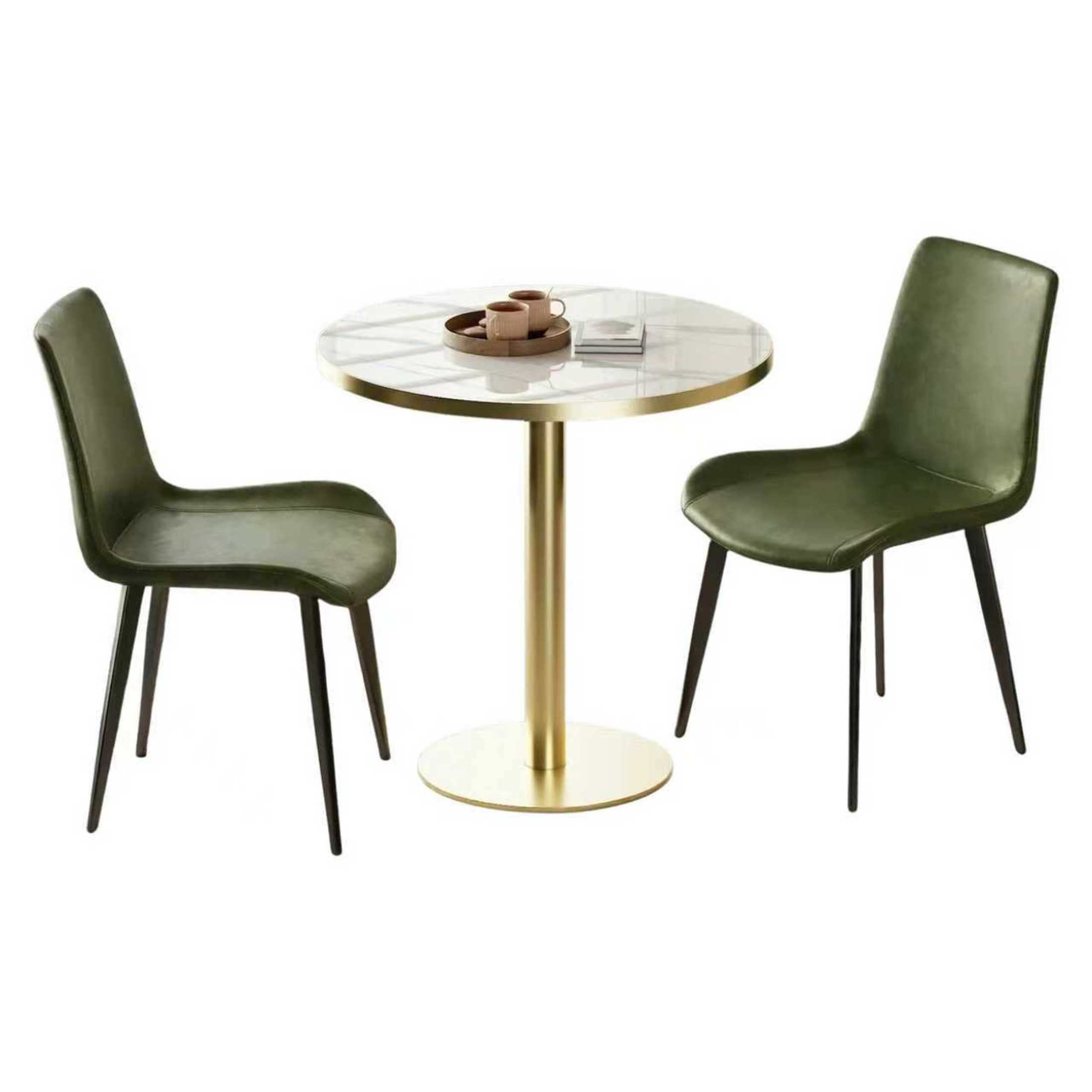 Noble House Modern Dining Chairs with Upholstered PU Leather Seats, Metal Legs Side Chairs, Olive Green, Set of 2