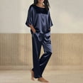 thumbnail image 2 of VBTAPA Womens Pajama Sets 2 Piece Satin Silky Sleepwear 3/14 Sleeve Shirt with Long Pajama Pants Set Soft PJ Loungewear Navy L, 2 of 6