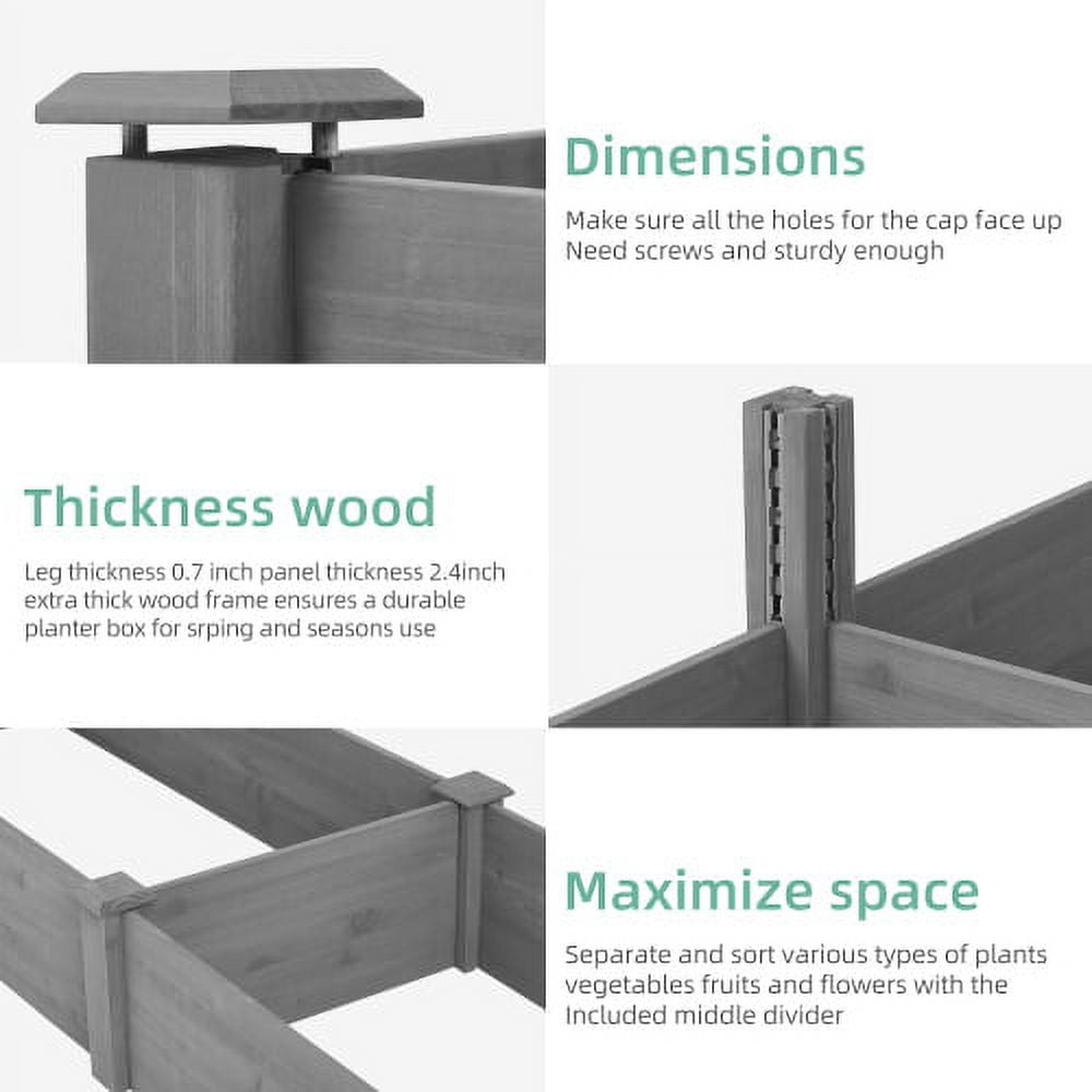 Howcool 8x2ft Outdoor Raised Garden Bed, Large Wooden Planter Box for Vegetables & Flowers, Above Ground Gardening Bed, Easy Assembly for Backyard Patio, Gray, 96x28x10''
