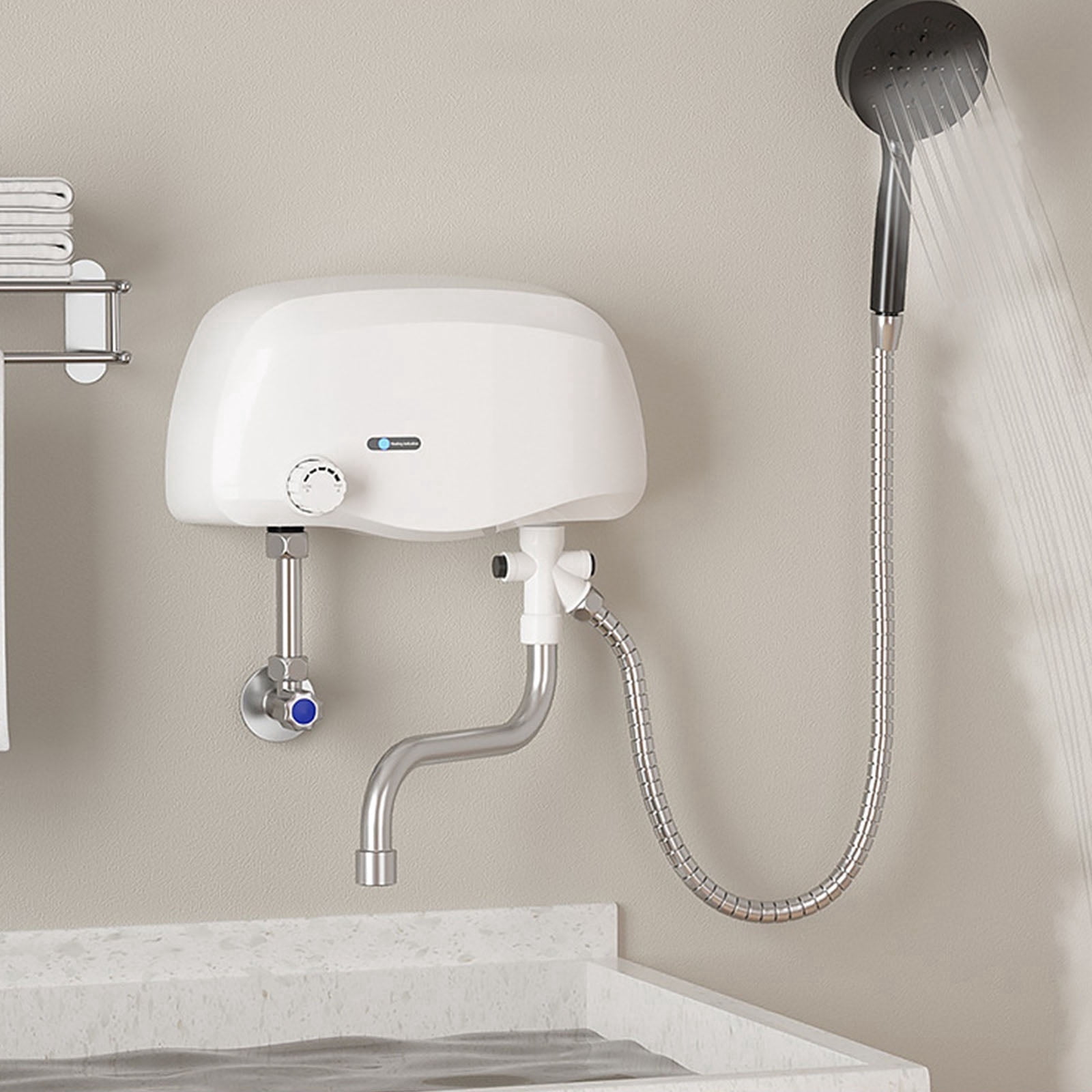 Electric Tankless Water Heater Shower Head Set, 3500W Instant Hot Water Heater with Faucet and Handheld Shower Head, Easy Installation Fast Heating Mini Water Heater for Home Kitchen Bathroom