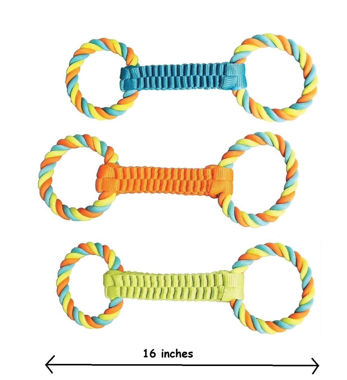 16 Inch Double Loop Rope Handle Ballistic Weave Dog Interactive Tug Toy Figure 8 (Orange)
