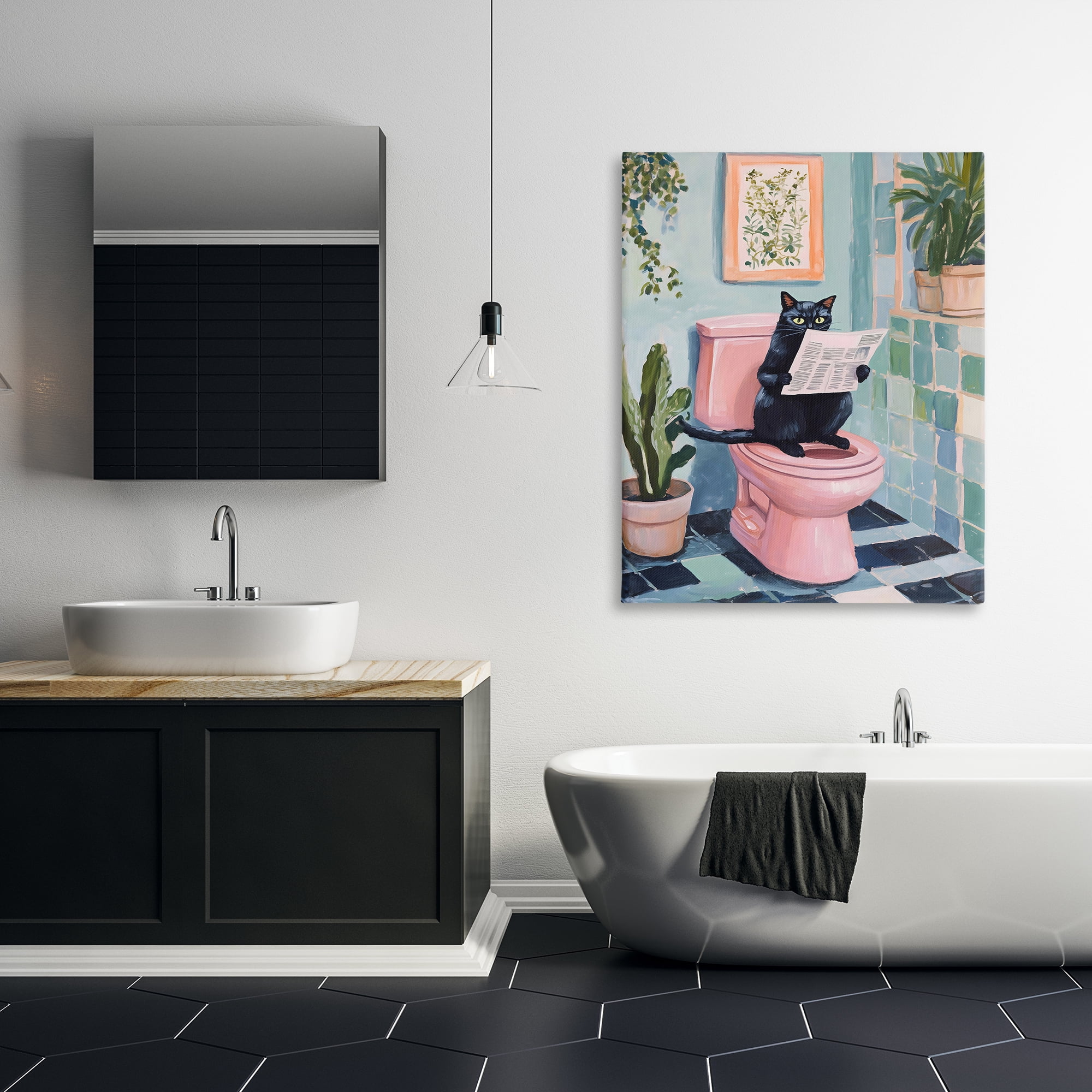 Stupell Industries Cat Reading on Pink Toilet Canvas Wall Art, design by The Prints Vibe