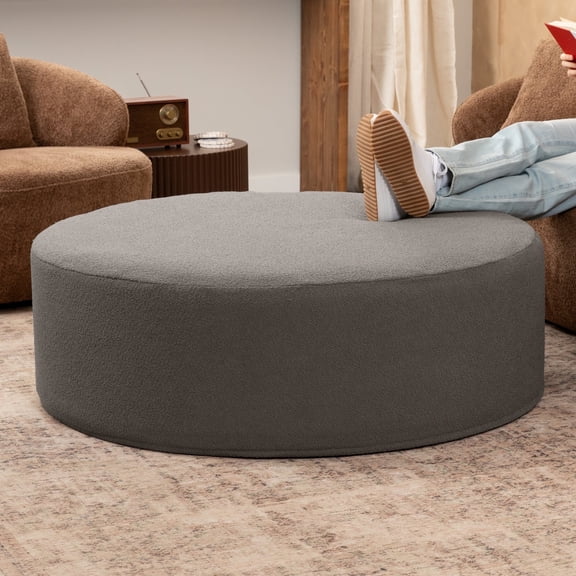 Jaxx Candler Round Coffee Table Ottoman, Oversized, 44-Inch, Boucle Dark Grey