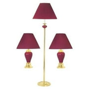 ORE International  Burgundy Ceramic & Brass Table Plus Floor Lamp- Set Of 3
