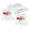 thumbnail image 1 of SINGOMON 24PCS Clear PVC Boxes 3.5 Inch Cupcake Boxes with White Ribbon and Insert Transparent Cup Cake Boxes Square Cupcake Holders Cupcake Carrier Plastic Gift Boxes Macaron Boxes Bakery Boxes, 1 of 6