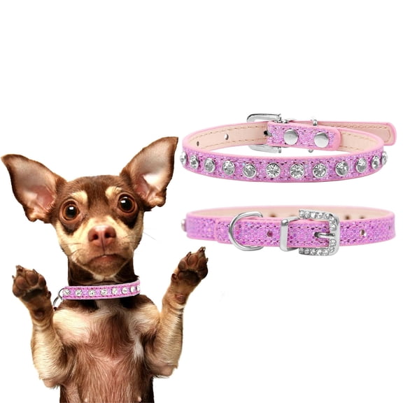 Newborn Brand Rhinestone Dog Collars for Small Medium Dogs,Pu Leather Bling Diamond Puppy Collar Crystal Sparkly Glitter Jewel,Pink,s