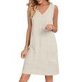 thumbnail image 3 of Ankola Womens Summer Cotton Linen V Neck Short Dress Sleeveless Mini Dress Casual Tank Dress Sundress with Pockets, 3 of 7