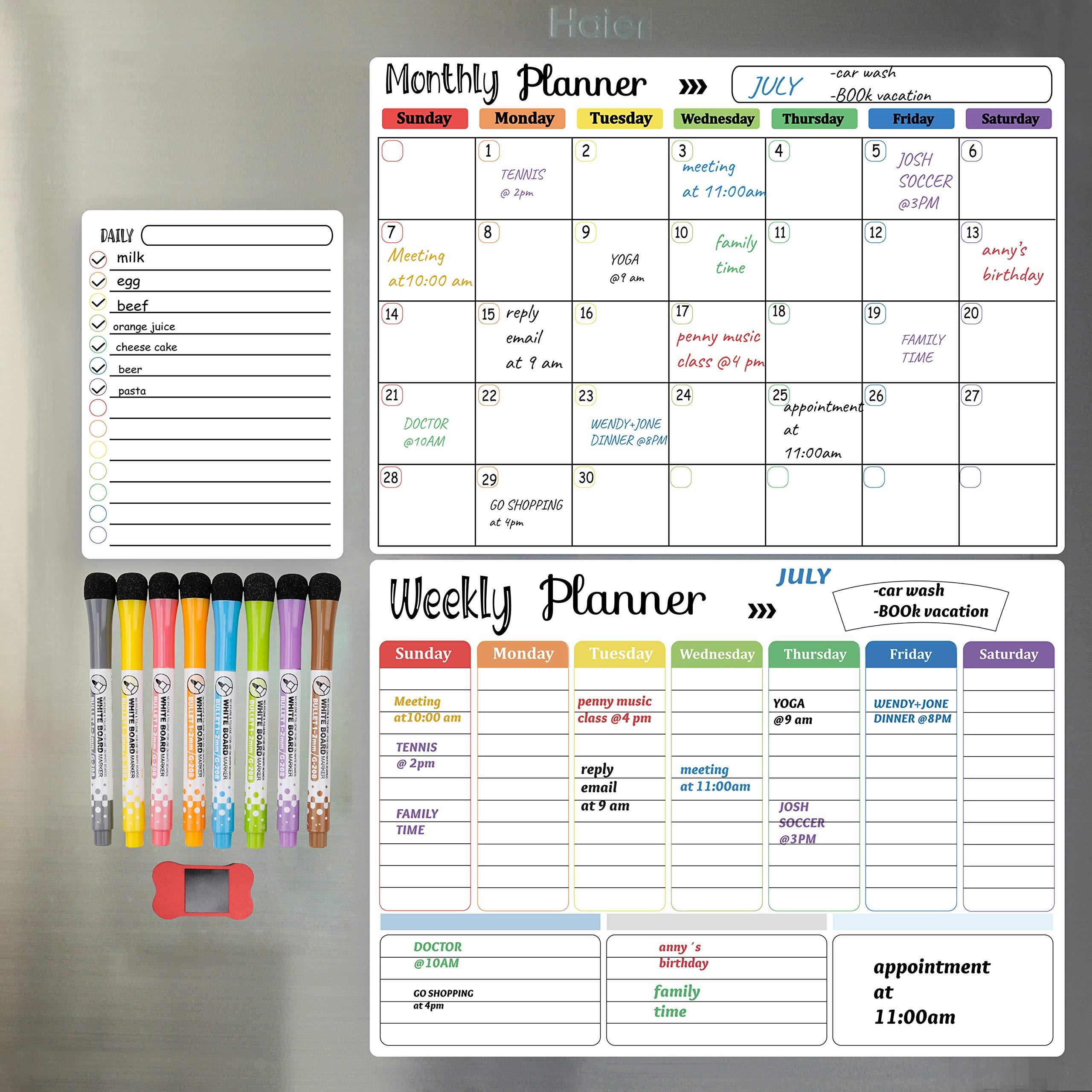 For Family Magnetic Dry Erase Weekly Planner Board For Refrigerator By Amsenc Weekly Whiteboard Calendar Stain Resistant Technology 4 Markers Fridge Use Office Home 