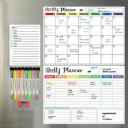 Hivillexun Dry Erase Whiteboard. Magnetic Dry Erase Calendar Board for Fridge Includes 8 Markers - Weekly Meal Planner whiteboard, Grocery List and Notepad for Kitchen Refrigerator