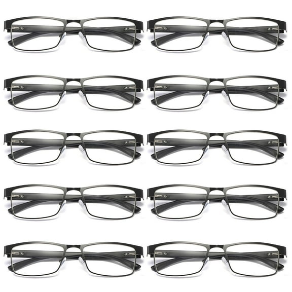 10 Pairs Mens Rectangular Blue Light Blocking Reading Glasses Spring Hinge Readers  0.75