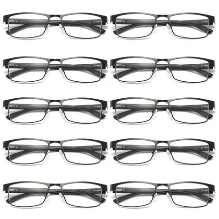 10 Pairs Mens Rectangular Blue Light Blocking Reading Glasses Spring Hinge Readers +2.00
