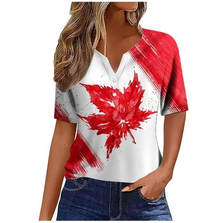 

Dr.Eam Womens Independence Day 4Th Of July Graphic Blouses Tees Spring Summer Casual Canadian Print V Neck On Short Sleeved T Shirt Top (2) Summer Casual Workout Comfort