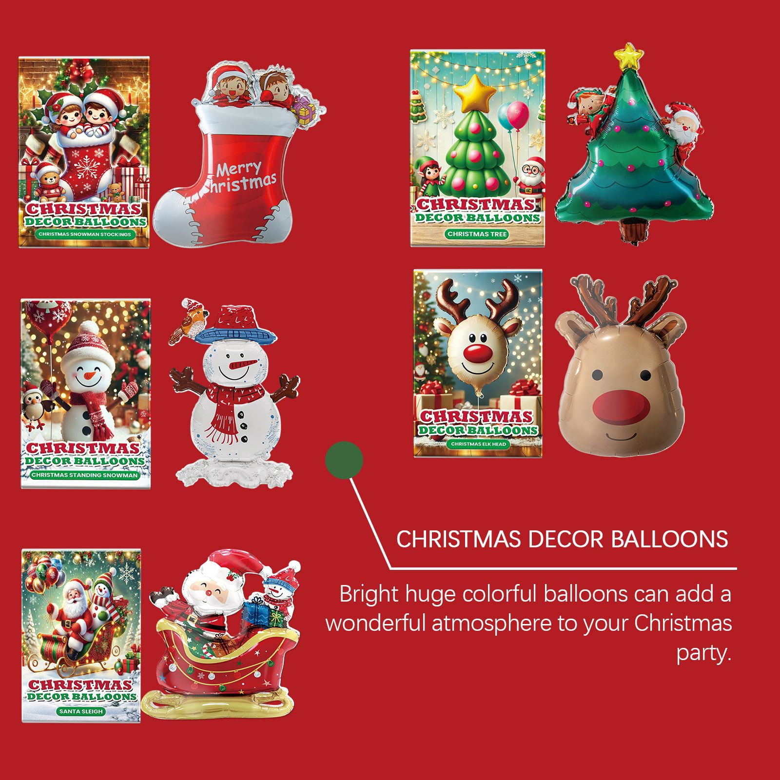 Alvantor Christmas Foil Balloons with Pump Santa Claus Reindeer Tree Party Decorations,30*31in