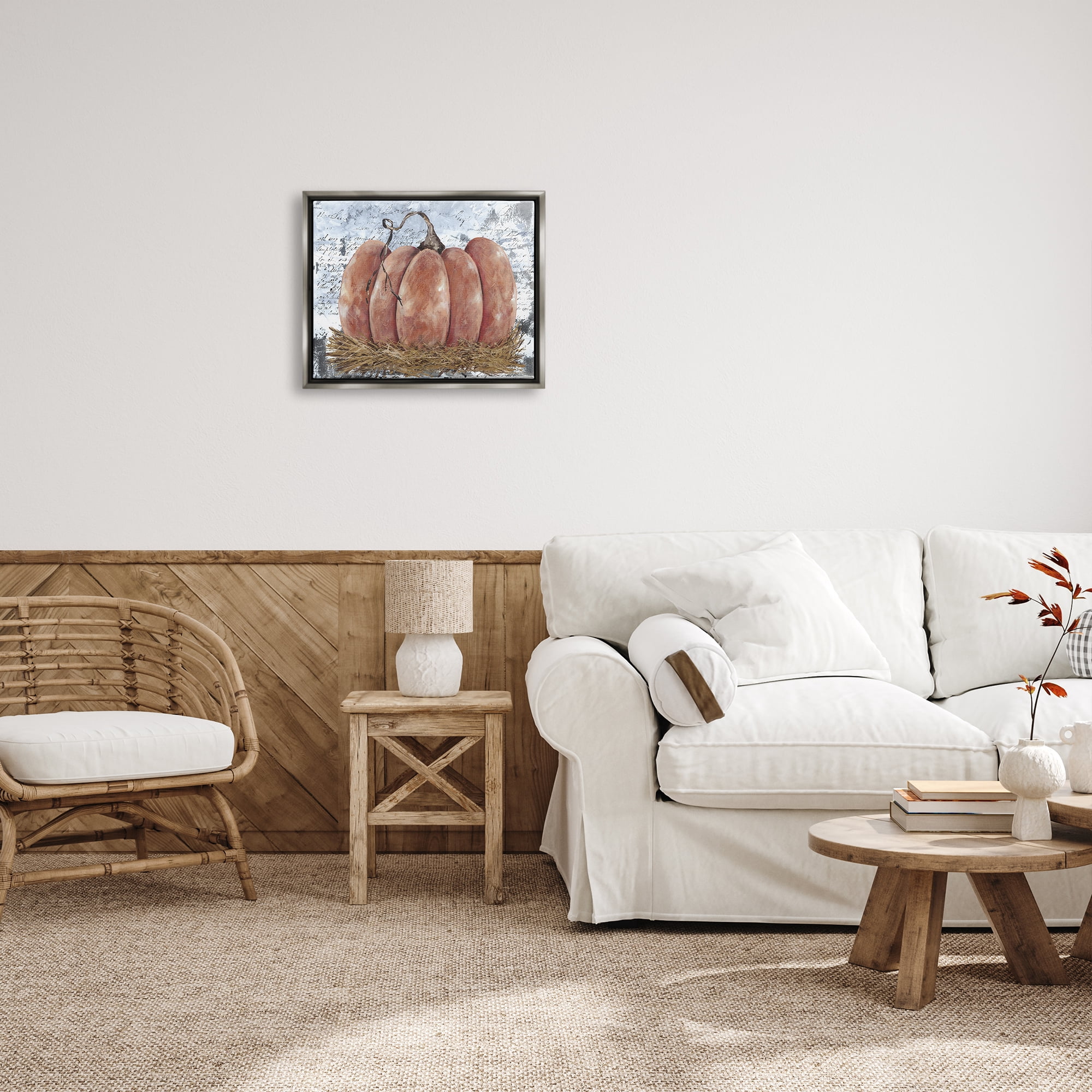 Stupell Industries Abstract Pumpkin Collage Abstract Painting Gray Floater Framed Art Print Wall Art, 21 x 17