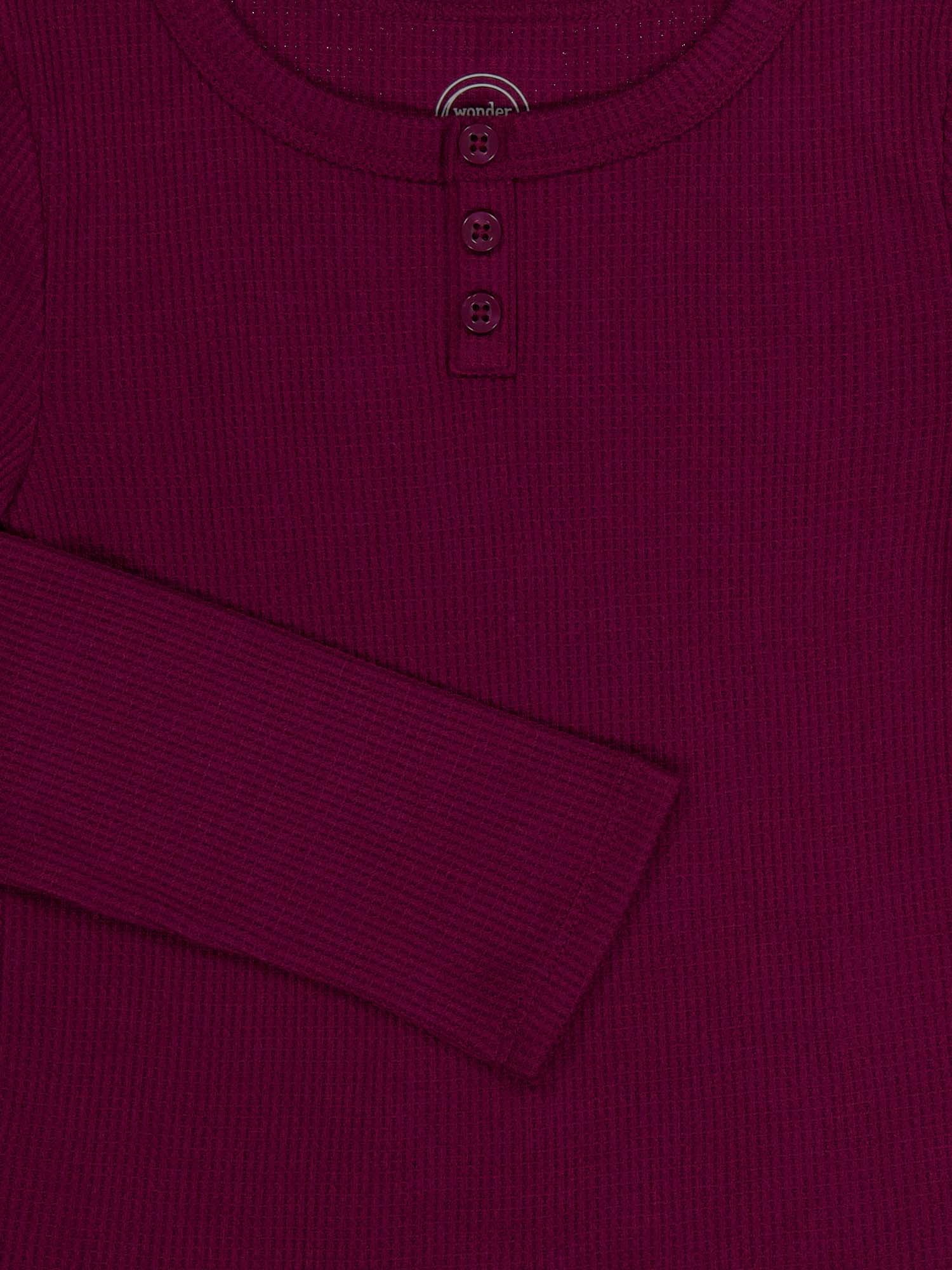 Wonder Nation Girls Long Sleeve Waffle Henley Knit Top, Sizes 4-18 & Plus
