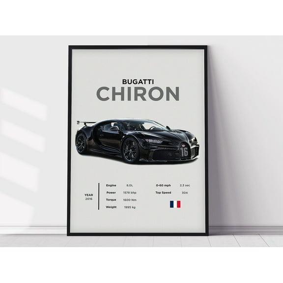 MSFCON Bugatti Chiron Poster Print, Boys Room Decor, Home Office Art, Room Decor, Car Posters
